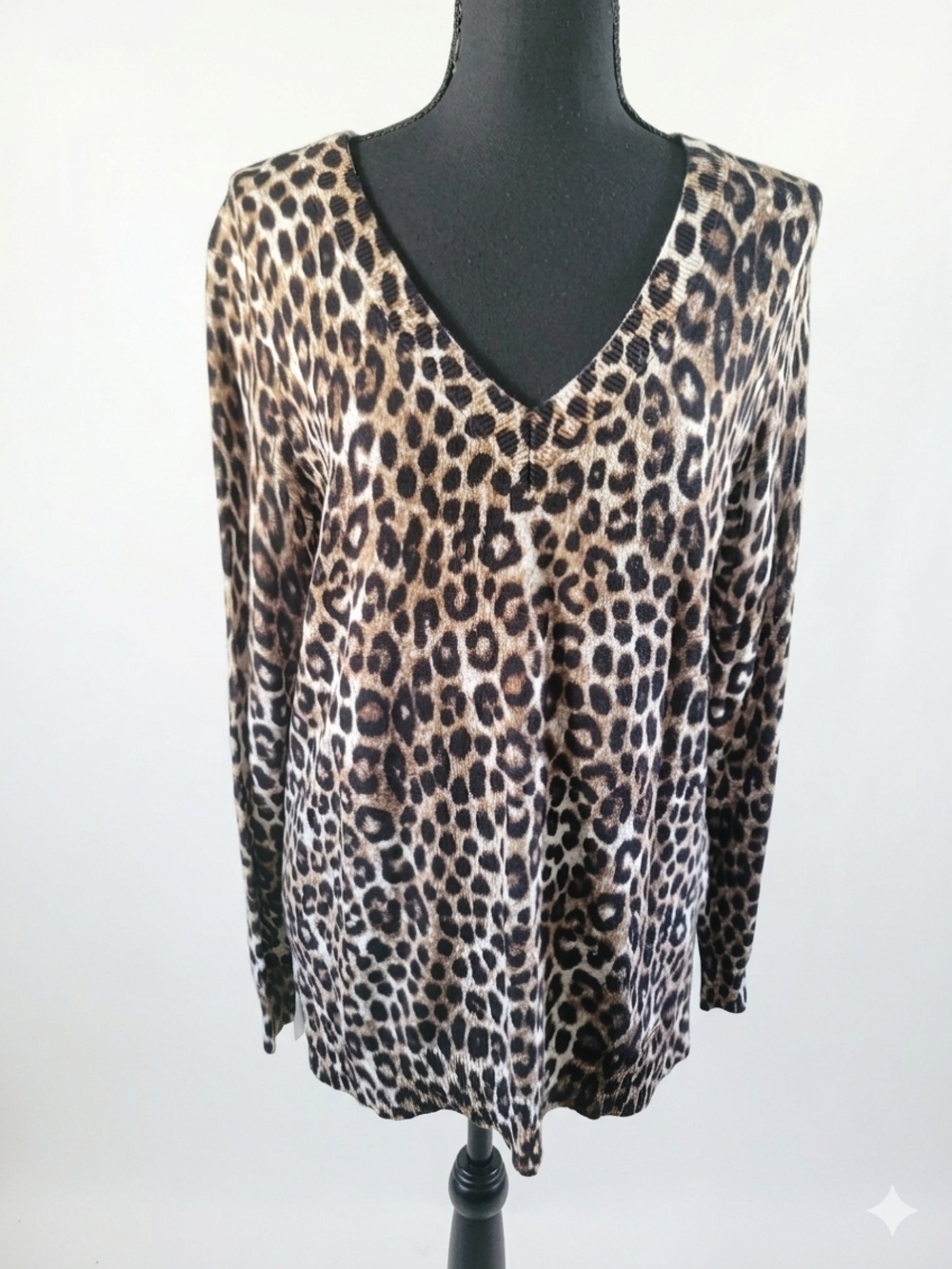 Michael Kors Leopard Print V-Neck Long Sleeve Top - Brown/Black